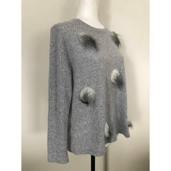 ZARA W & B Collection Long Sleeve Sweater Size Medium Furry Polka Dots Gray - Picture 5 of 7